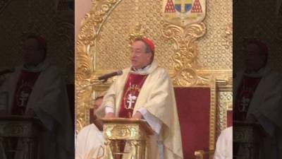 El cardenal hondureño, Óscar Andrés Rodríguez en su misa dominical hoy en Tegucigalpa.