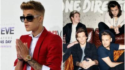 Justin Bieber y la banda One Direction.