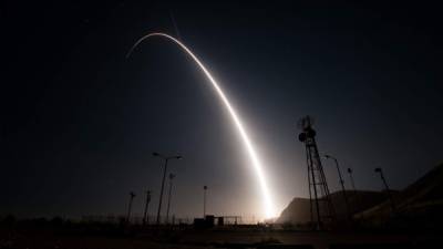 TOPSHOT - This US Air Force handout photo shows an unarmed Minuteman III intercontinental ballistic missile launches during an operational test at 12:03 a.m., PDT, on April 26,2017 from Vandenberg Air Force Base, California. The Minuteman system has been in service for 60 years. Through continuous upgrades, including new production versions, improved targeting systems, and enhanced accuracy, today's Minuteman system remains state-of-the art and is capable of meeting all modern challenges. / AFP PHOTO / US AIR FORCE / Senior Airman Ian DUDLEY / RESTRICTED TO EDITORIAL USE - MANDATORY CREDIT 'AFP PHOTO / US AIR FORCE/SENIOR AIRMAN IAN DUDLEY' - NO MARKETING NO ADVERTISING CAMPAIGNS - DISTRIBUTED AS A SERVICE TO CLIENTS