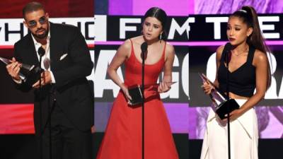 Los cantantes Drake, Selena Gómez y Ariana Grande fueron galardonados en los American Music Awards 2016.