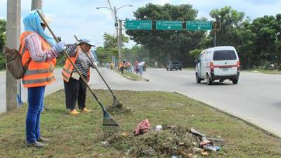 Cuadrillas municipales trabajando en el bulevar del este.