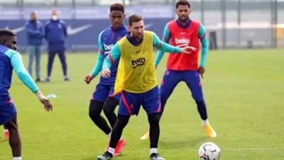 Lionel Messi durante el entrenamiento de este viernes del Barcelona.