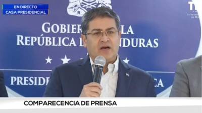 El presidente hondureño Juan Orlando Hernández en comparecencia de prensa.