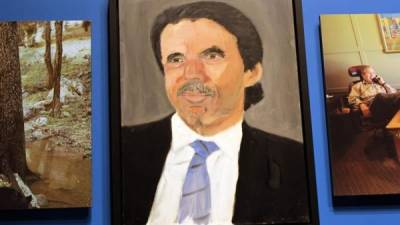 Retrato del español José María Aznar exhibido hoy, viernes 4 de abril de 2014, en la primera exposición como pintor del expresidente de Estados Unidos George W. Bush, en Dallas, Texas (EE.UU.). EFE
