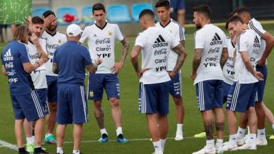 En una mañana marcada por el sol y el viento en Rusia, este día el entrenador Jorge Sampaoli dejó ver el que será posiblemente el 11 titular de Argentina en su estreno en el Mundial en donde debutarán ante Islandia este sábado 16 de junio. Foto EFE/Alejandro García