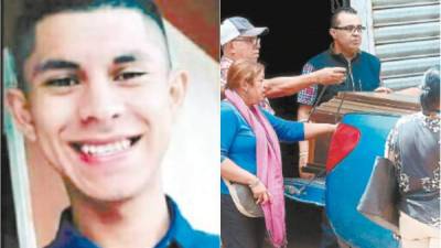 En la imagen se observa a la víctima Douglas Rafael Méndez Ordóñez (22 años). También a los familiares (foto superior) y amigos (foto de abajo) llorando por la muerte del joven.