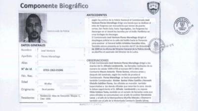 Ficha del oficial José Ventura Flores Maradiaga publicada por el diario The New York Times atribuido a un informe de la Inspectoría General de la Policía de Honduras.