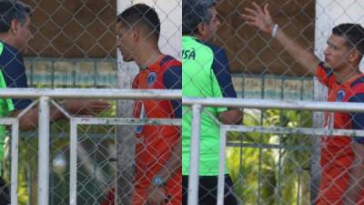 El entrenador Diego Vázquez y el portero Harold Fonseca, se encararon en la Villa Olímpica en el entrenamiento del Motagua que realizaron este lunes.