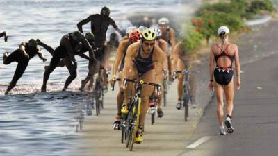 El triatlón incluye: natación, ciclismo y carrera a pie.