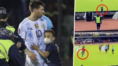Un niño venezolano entró al campo para conocer a Messi y el futbolista argentino le dio un abrazo.
