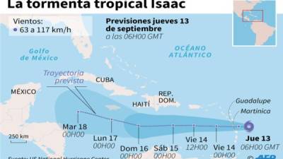 Trayectoria prevista de la tormenta tropical Isaac. AFP