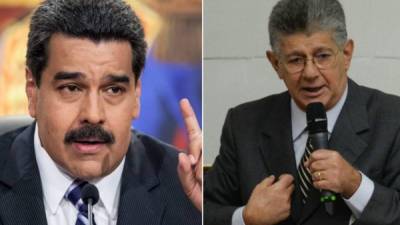 El mandatario Nicolás Maduro, al lado Henry Ramos Allup, presidente del parlamento venezolano.