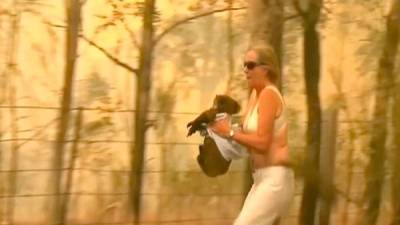 La mujer se lanzó en medio de las llamas para poder rescatar al pequeño koala.