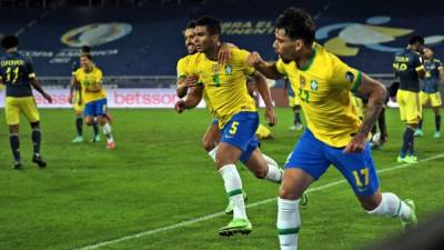 Brasil lo ganó en el último suspiro y venció a Colombia. Foto AFP