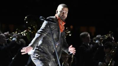 Justin Timberlake durante su presentación en el Super Bowl 2018. Foto AFP
