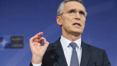 NATO Secretary General Jens Stoltenberg delivers a speech during a press conference at the end of The North Atlantic Council meeting focused on the situation concerning Iran, at the Ambassadorial level, at NATO Headquarters, in Brussel, on January 6, 2020. - NATO chief Jens Stoltenberg warned on January 6, 2020 that Iran must avoid 'further violence and provocations', after the alliance held emergency talks on the growing crisis in the Middle East. (Photo by Kenzo TRIBOUILLARD / AFP)