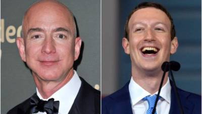 Los directores ejecutivos de Amazon, Jeff Bezos, y Facebook, Mark Zuckerberg. Fotos: AFP/Archivo