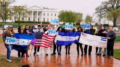 Los migrantes hondureños realizaron ayer una nueva protesta frente a la Casa Blanca para pedir a la administración Trump que no cancele el TPS.