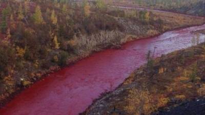 El río pudo adquirir el color rojo intenso de una tubería de evacuación de la fábrica de níquel de Norilsk.