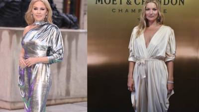 Kylie Minogue y Kate Moss con prendas que han donado para la subasta.