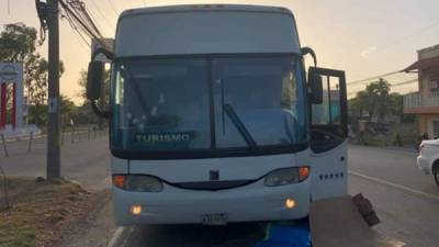 Este es el autobús en el que se conducía el motorista al momento de ser atacado por desconocidos.