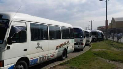 Una parte de los buses de la empresa Impala están estacionados en Gran Terminal de Buses de San Pedro Sula.