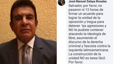 El video fue compartido por Nasralla en Facebook. A través de la cuenta de Beatriz Valle contestó Mel Zelaya.