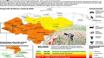 De noviembre de 2019 a febrero de 2020, se muestra que los departamentos con un consumo alimentario peor, según el indicador del CIF, son Choluteca, El Paraíso, Francisco Morazán, La Paz y Valle.