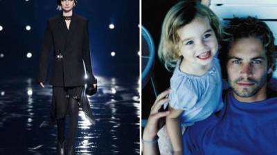 Meadow modelando para Givenchy y a la derecha junto a su padre en una foto familiar cuando era niña.