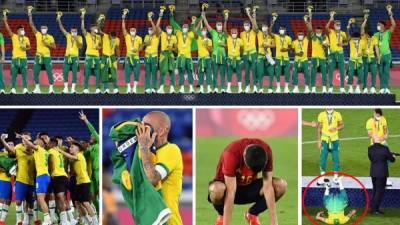 Las imágenes de la victoria de Brasil (2-1) sobre España en la final de los Juegos Olímpicos de Tokio-2020. El equipo brasileño ganó su segundo oro consecutivo en unas Olimpiadas. Foto AFP/EFE
