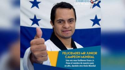 El hondureño Guillermo Antonio Erazo Schauer ganó el oro en su categoría de Taekwondo, que es un sistema de combate sin armas, de origen coreano, hoy principalmente deporte.