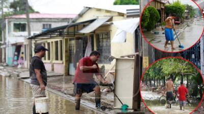 Pobladores de la colonia Planeta, Céleo Gonzales y otros lugares cercanos en labores de aseo de sus casas luego de las inundaciones. Fotos Melvin Cubas y José Cantarero