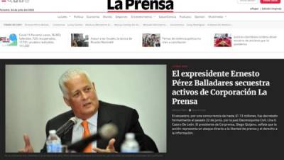 Captura de pantalla del diario La Prensa de Panamá en su versión digital donde presenta la noticia del congelamiento de sus cuentas.