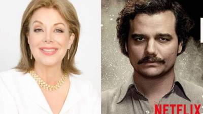 Collage de fotos de Virgina Vallejo (i) en la actualidad y el actor de 'Narcos' Wagner Moura (Pablo Escobar).