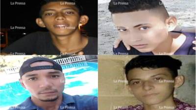 Fotografía en vida de cuatro de los cinco ultimados a balazos en El Carmen, San Pedro Sula.