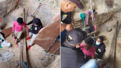 'Con el fin de garantizar los derechos fundamentales de nuestros niños, nuestra Policía Nacional acudió al auxilio de tres niñas que eran dejadas todo el día en la profundidad de una cisterna en construcción, en el municipio Santo Domingo Oeste', publicó en Twitter la Policía dominicana.