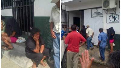 Familiares lloran afuera de la morgue en la ciudad de La Ceiba, Atlántida por el asesinato de cuatro menores, dos niñas y dos niños esta madrugada en el municipio de Limón en Colón, Honduras.