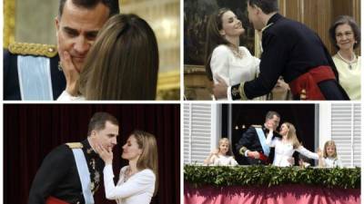 La mayoría de los besos que se dieron los nuevos reyes de España durante varias ceremonias.