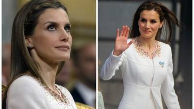 La Reina Letizia ha elegido el color de las grandes ocasiones de su vida: el blanco roto para el día de la proclamación de Felipe VI como Rey de España.