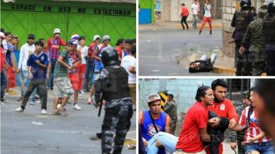 Las barras de Motagua y Olimpia se enfrentaron en las afueras del estadio Nacional previo al clásico capitalino.