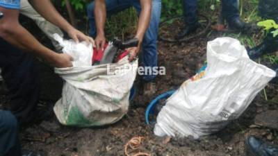 Dentro de barriles enterrados en el patio de una casa en Pimienta, Cortés, encuentras armas de fuego, droga y dinero.