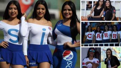 Hermosas aficionadas y edecanes engalanan el clásico entre Motagua y Olimpia en el estadio Nacional por la quinta jornada del Torneo Apertura 2018.