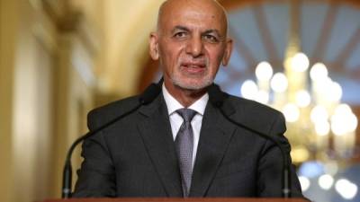 WASHINGTON, DC - JUNE 25: President of Afghanistan Ashraf Ghani speaks to reporters at the U.S. Capitol on June 25, 2021 in Washington, DC. U.S. President Joe Biden will host President Ghani at the White House later today. Anna Moneymaker/Getty Images/AFP (Photo by Anna Moneymaker / GETTY IMAGES NORTH AMERICA / Getty Images via AFP)