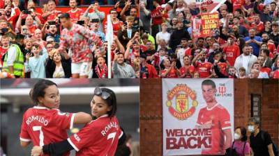 Old Trafford recibió doce años después a su hijo pródigo Cristiano Ronaldo y el portugués no los defraudó al marcar un doblete en goleada de 4-1 del Manchester United ante Newcastle. Fotos AFP y EFE.