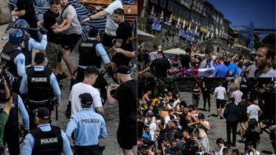 Aficionados del Manchester City y Chelsea protagonizaron lamentables incidentes en Portugal en la previa de la final de Champions League. Fotos AFP y EFE.