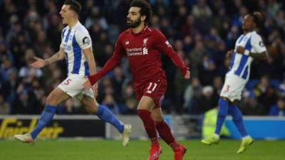 Mohamed Salah festejando su anotación. FOTO EFE.