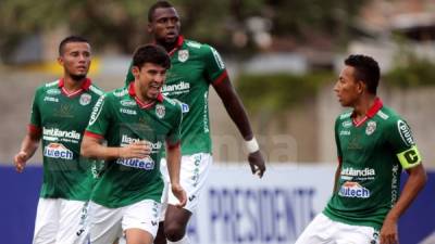 Juan Josué Rodríguez celebrando el primer gol del Marathón. Foto Juan Salgado