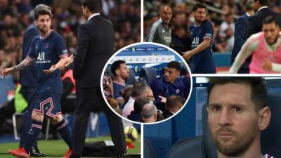 Lionel Messi protagonizó un momento inesperado al enfadarse con su entrenador Mauricio Pochettino tras ser sustituido en el partido que el PSG le ganó al Lyon con remontada incluida en el Parque de los Príncipes.