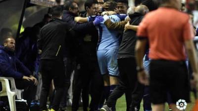 Los jugadores del Girona, entre ellos Antony 'Choco' Lozano, celebrando el primer gol de Stuani. Foto LaLiga.es