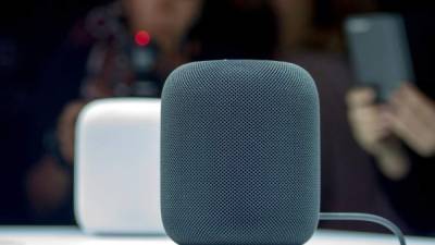 (FILES) This file photo taken on June 5, 2017 shows the Apple HomePod smart speaker on display during Apple's Worldwide Developers Conference in San Jose, California.Apple said on January 23, 2018 its HomePod speaker, the digital assistant device challenging rivals from Amazon and Google, was now ready after a delay of several months.HomePod, which missed the key holiday shopping season in the fast-growing market for connected speakers, will be available for pre-order Friday and in stores February 9 in the US, Britain and Australia. A statement said it would hit markets in France and Germany 'this spring.' / AFP PHOTO / Josh Edelson